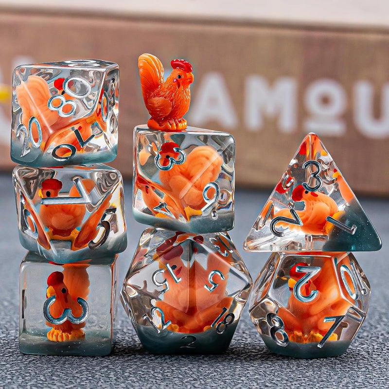weyano DND Resin Chick Dice Set, D&D Polyhedral Dice for Dungeons and Dragons RPG, MTG Role Playing Games D and D Dice 7pc D20 D12 D10 D8 D6 D4 for Ages 15 and Up - Image 1